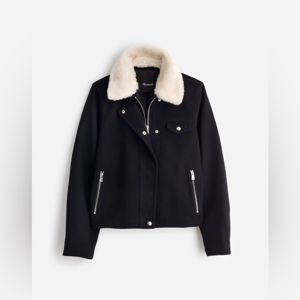 Sherpa-Collar Asymmetric Zip-Front Jacket